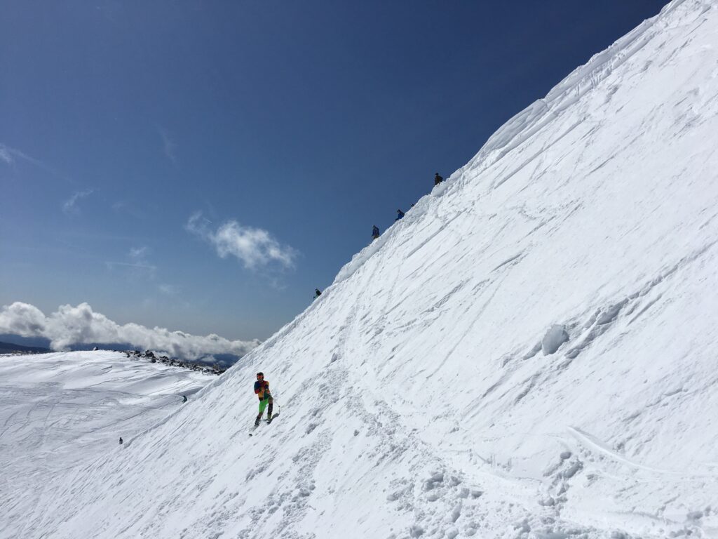 Steep skiing in the sun