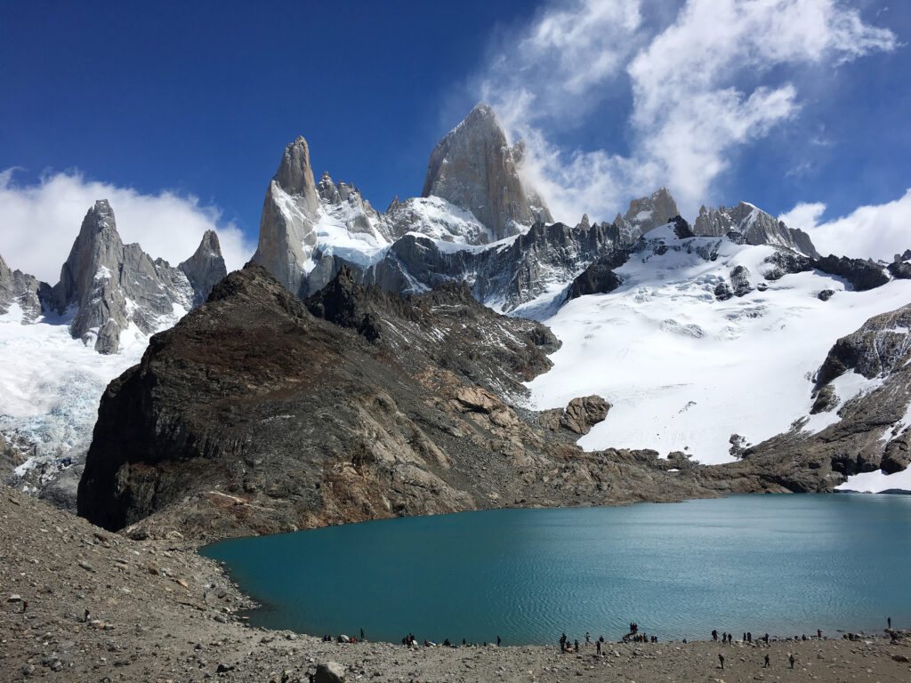 The Fitz Roy massif with Laguna de los Tres on the right and Laguna Sucia on the left