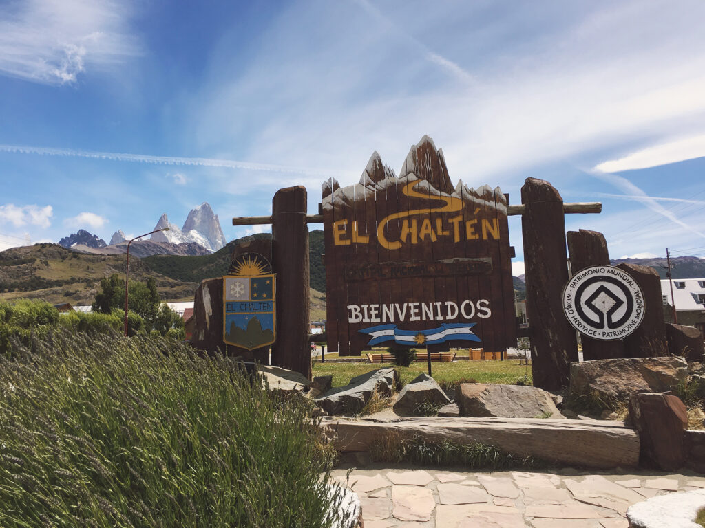 El Chalten welcome sign.