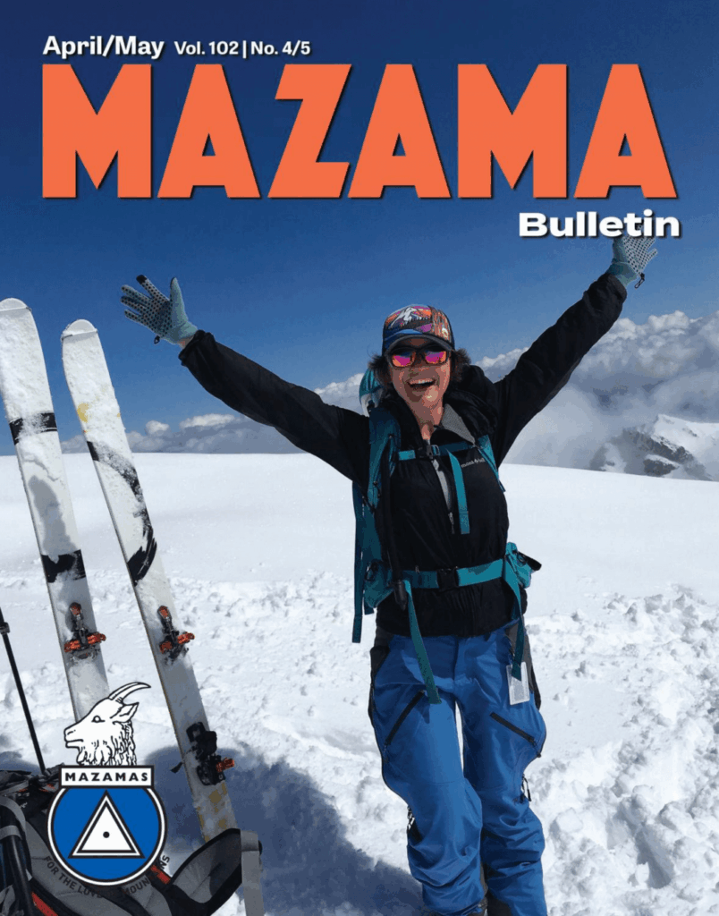 Cover of the Mazama Bulletin with me on the summit of Mount St. Helens
